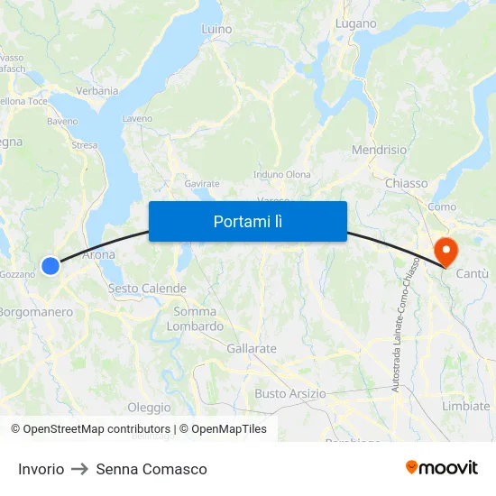 Invorio to Senna Comasco map