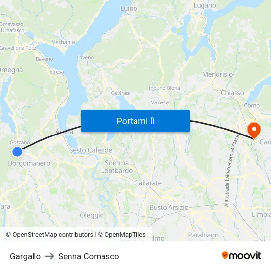 Gargallo to Senna Comasco map