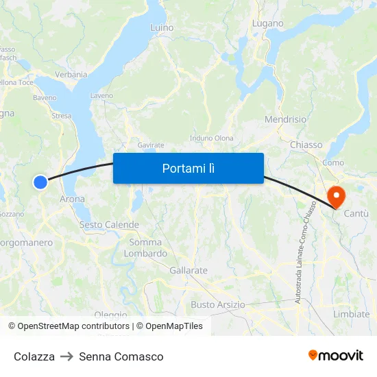 Colazza to Senna Comasco map