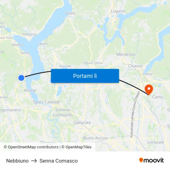 Nebbiuno to Senna Comasco map