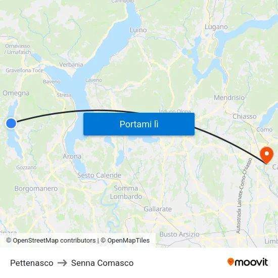 Pettenasco to Senna Comasco map