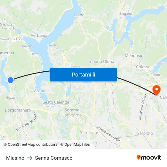 Miasino to Senna Comasco map