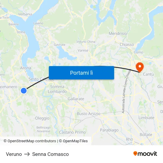 Veruno to Senna Comasco map