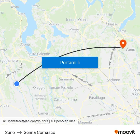 Suno to Senna Comasco map