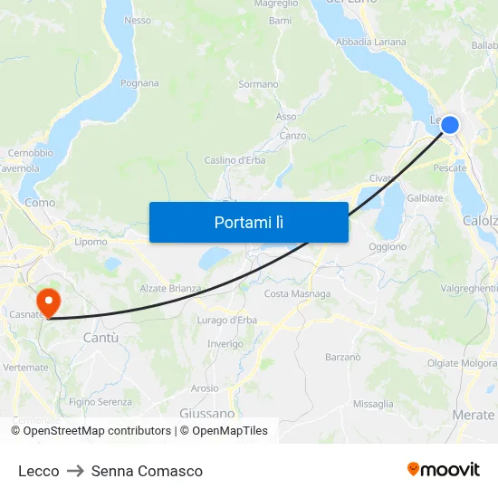 Lecco to Senna Comasco map