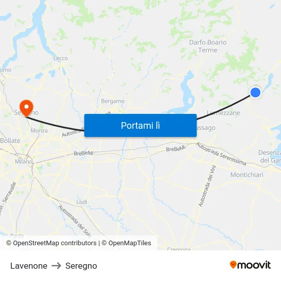 Lavenone to Seregno map