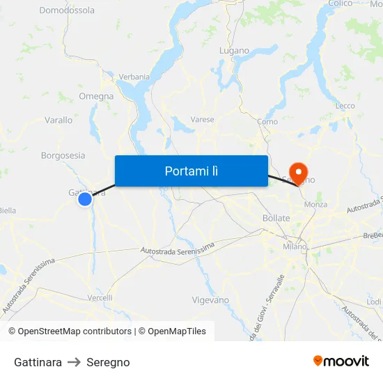 Gattinara to Seregno map