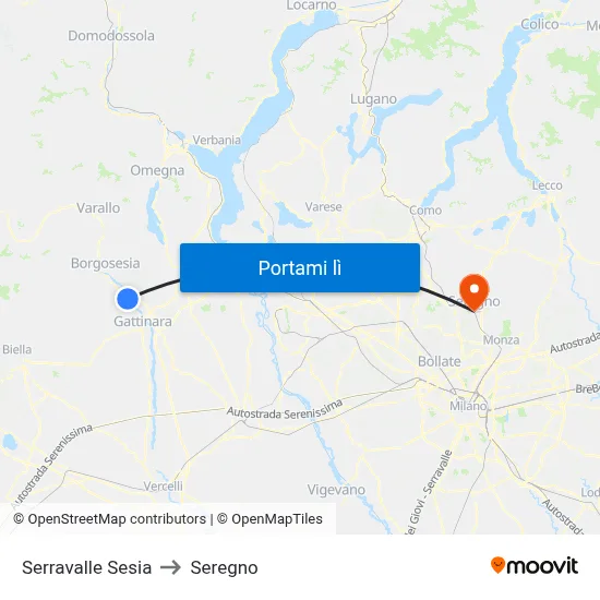 Serravalle Sesia to Seregno map