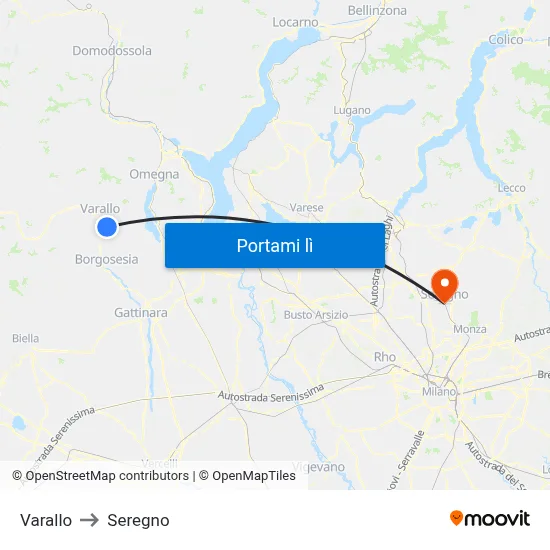 Varallo to Seregno map