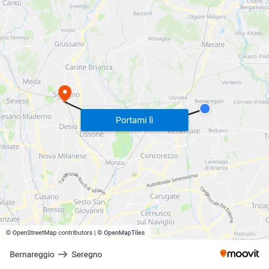 Bernareggio to Seregno map