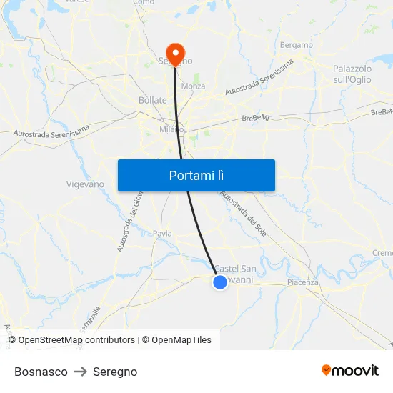 Bosnasco to Seregno map