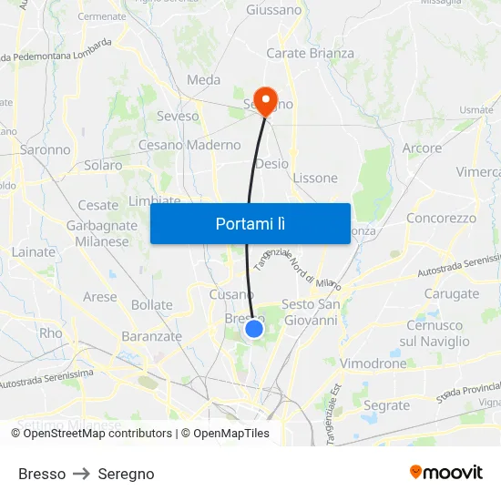 Bresso to Seregno map