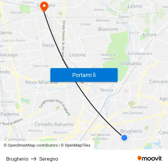 Brugherio to Seregno map