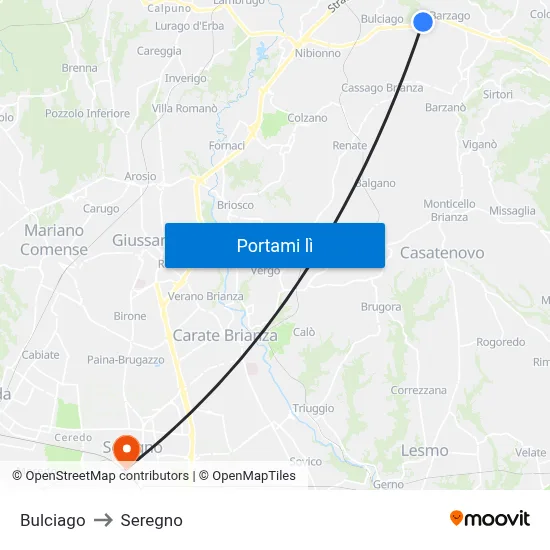 Bulciago to Seregno map