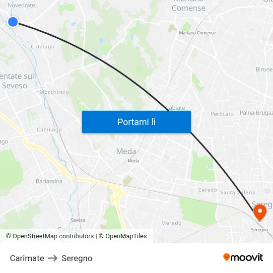 Carimate to Seregno map
