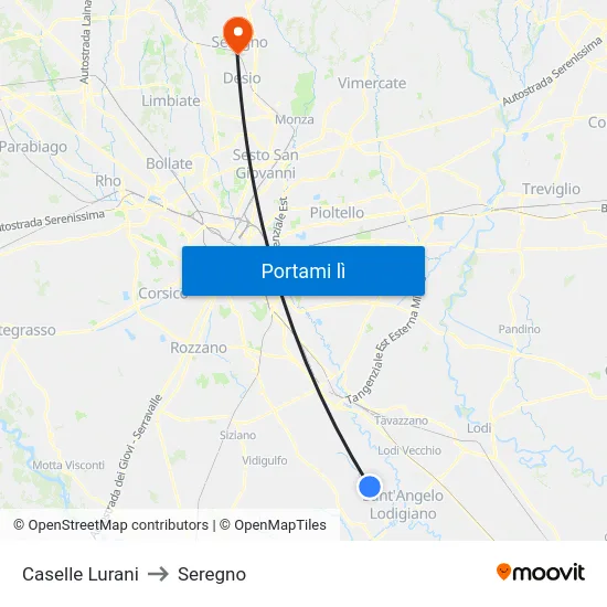 Caselle Lurani to Seregno map