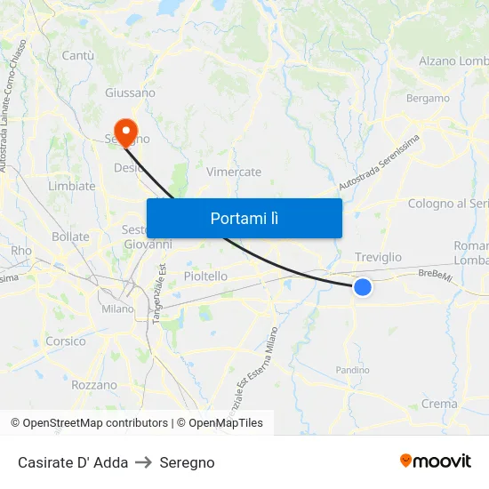 Casirate D' Adda to Seregno map