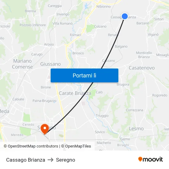 Cassago Brianza to Seregno map
