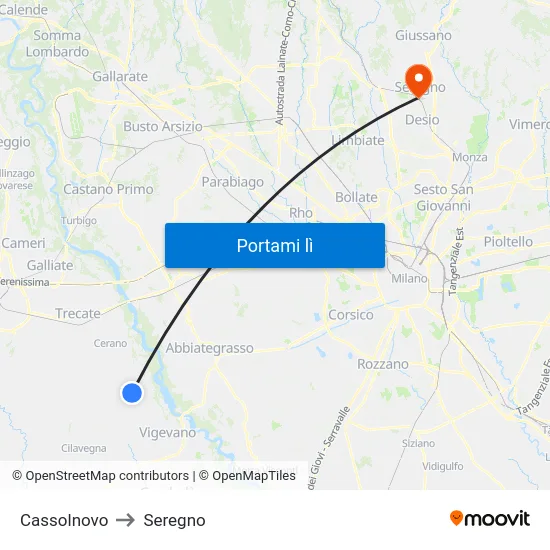 Cassolnovo to Seregno map
