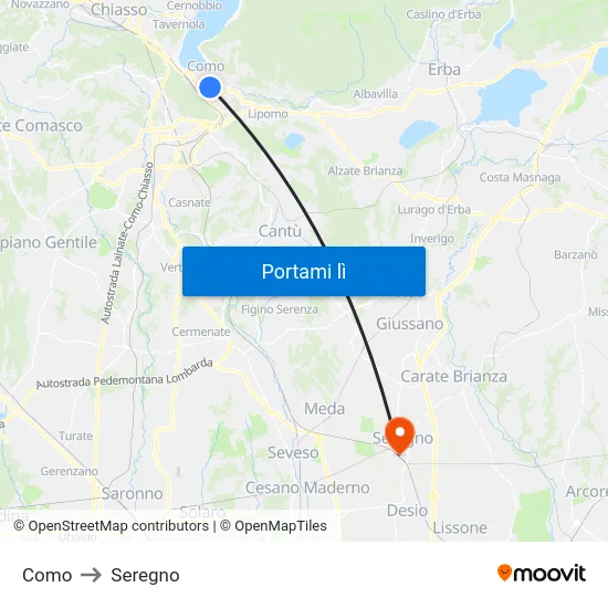 Como to Seregno map