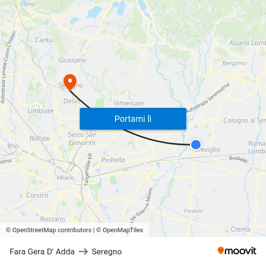 Fara Gera D' Adda to Seregno map