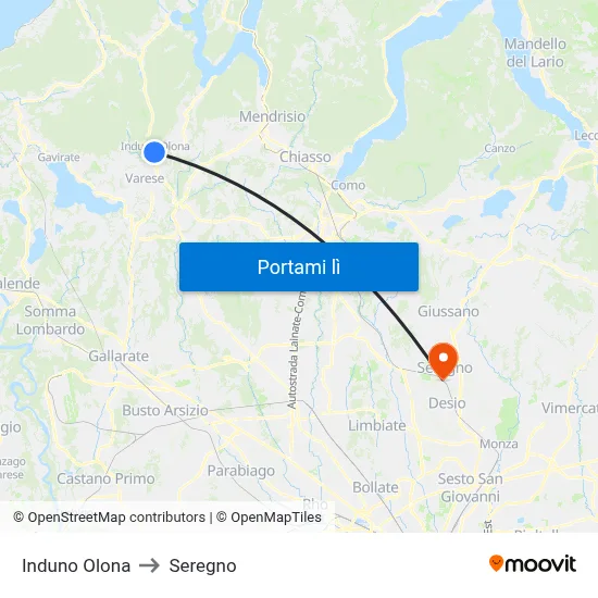 Induno Olona to Seregno map