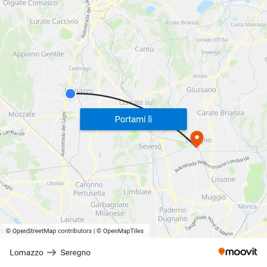 Lomazzo to Seregno map