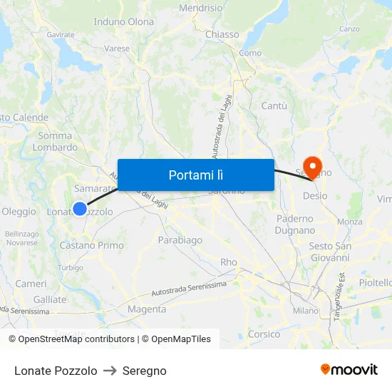 Lonate Pozzolo to Seregno map