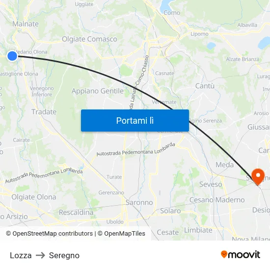 Lozza to Seregno map