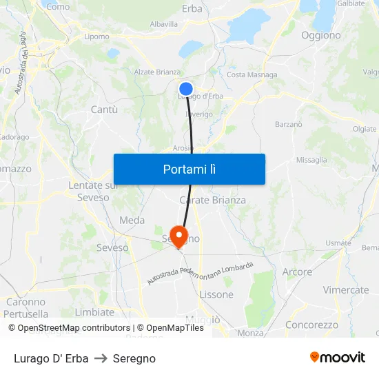 Lurago D' Erba to Seregno map