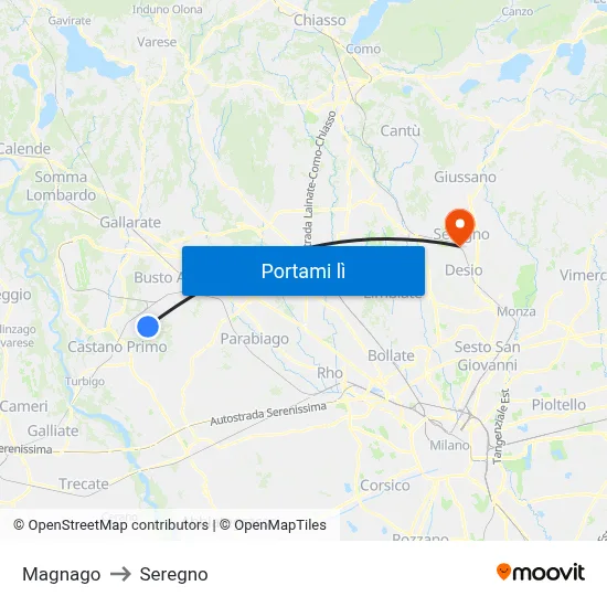 Magnago to Seregno map