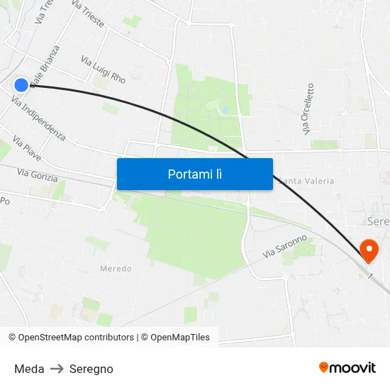 Meda to Seregno map