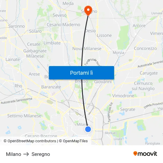 Milano to Seregno map