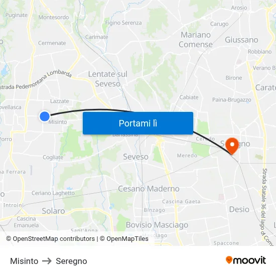 Misinto to Seregno map