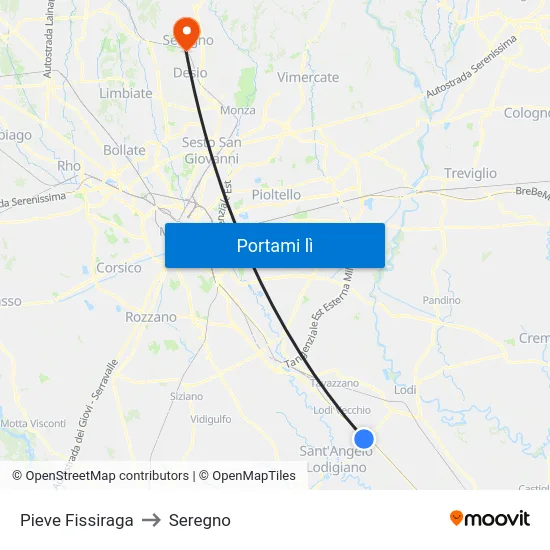 Pieve Fissiraga to Seregno map