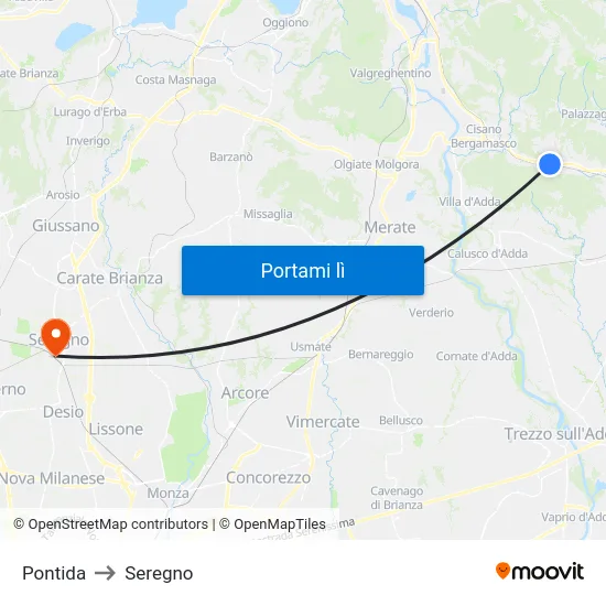 Pontida to Seregno map