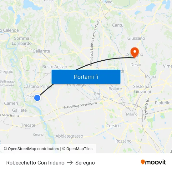Robecchetto Con Induno to Seregno map