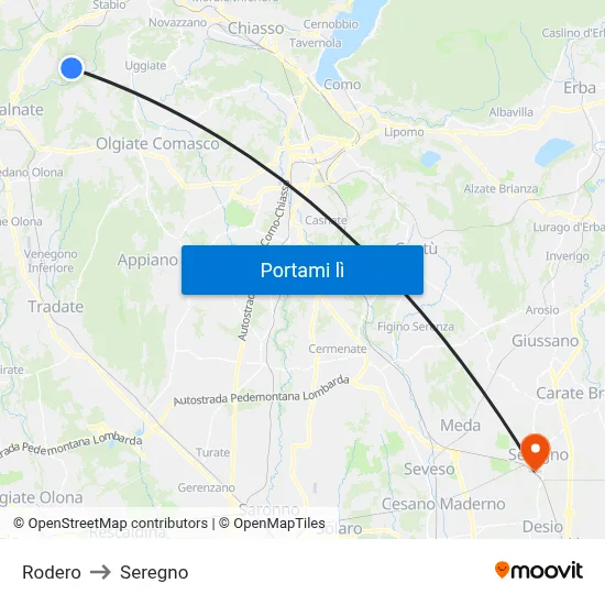 Rodero to Seregno map