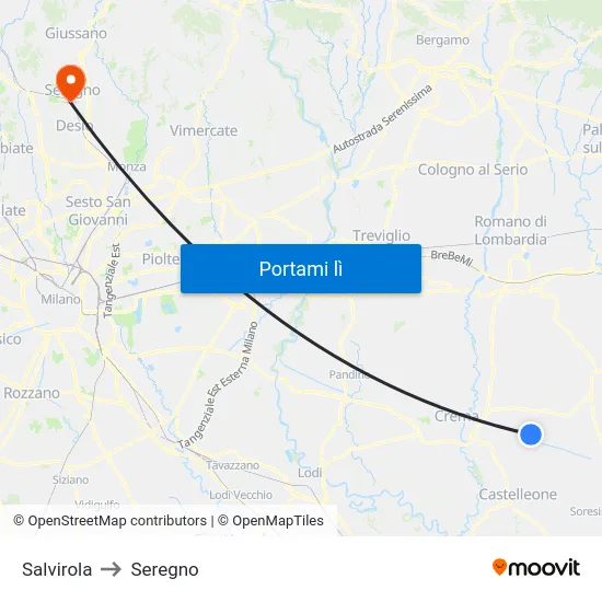 Salvirola to Seregno map