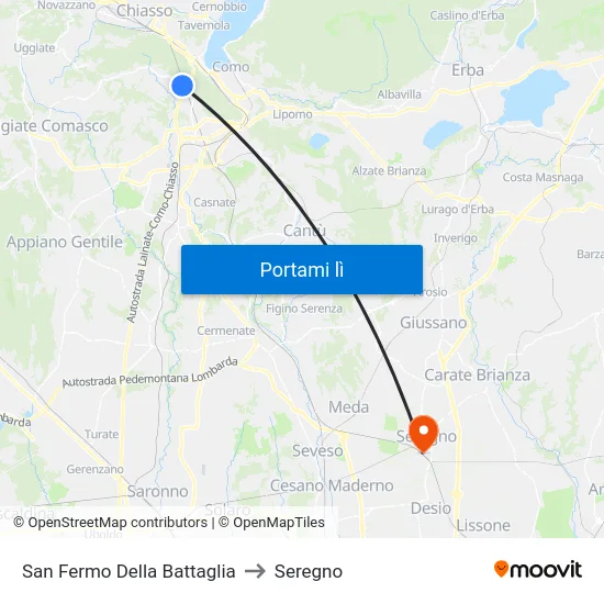 San Fermo Della Battaglia to Seregno map