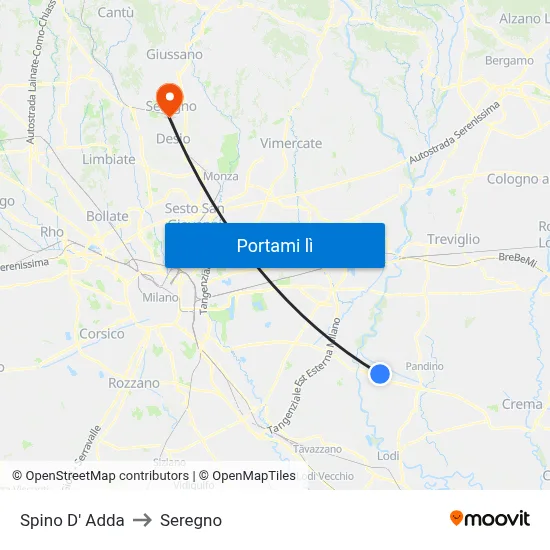 Spino D' Adda to Seregno map