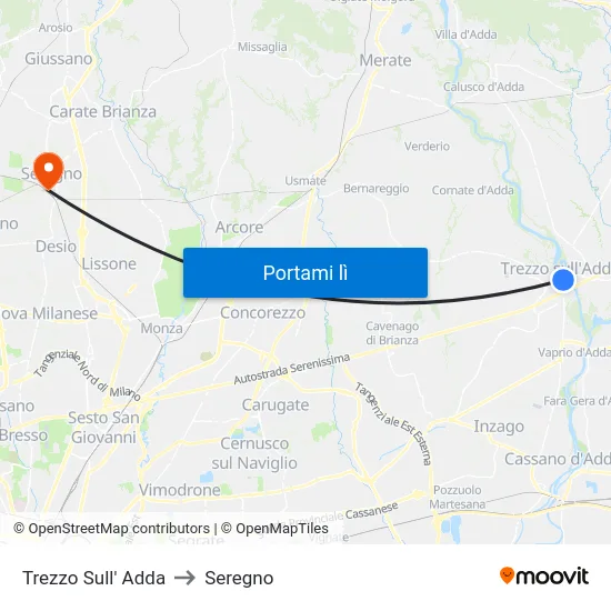 Trezzo Sull' Adda to Seregno map