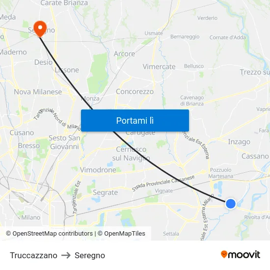 Truccazzano to Seregno map