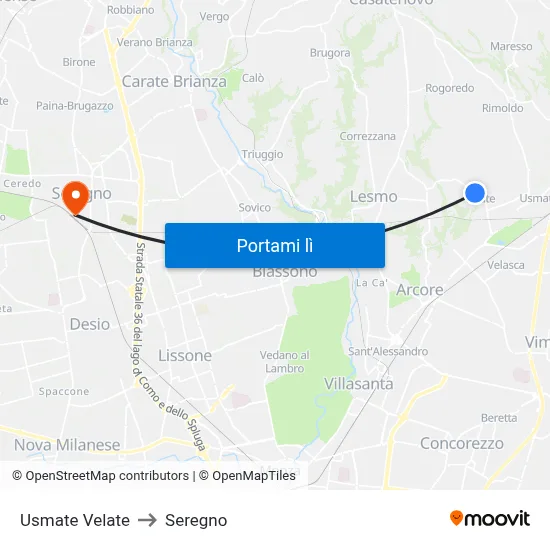 Usmate Velate to Seregno map