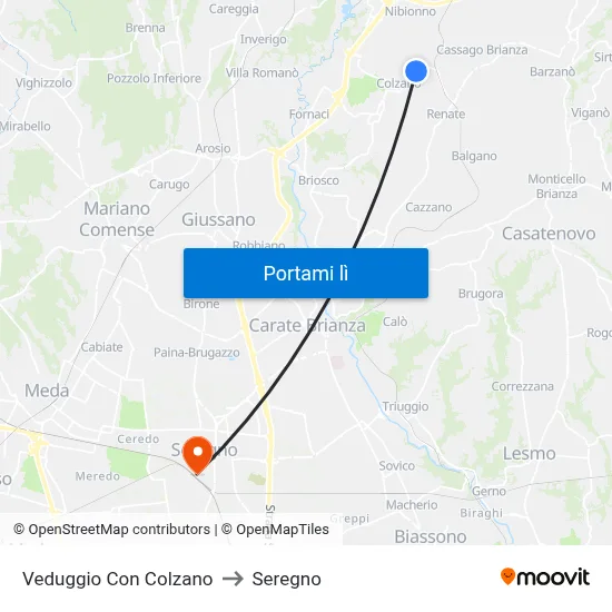 Veduggio Con Colzano to Seregno map