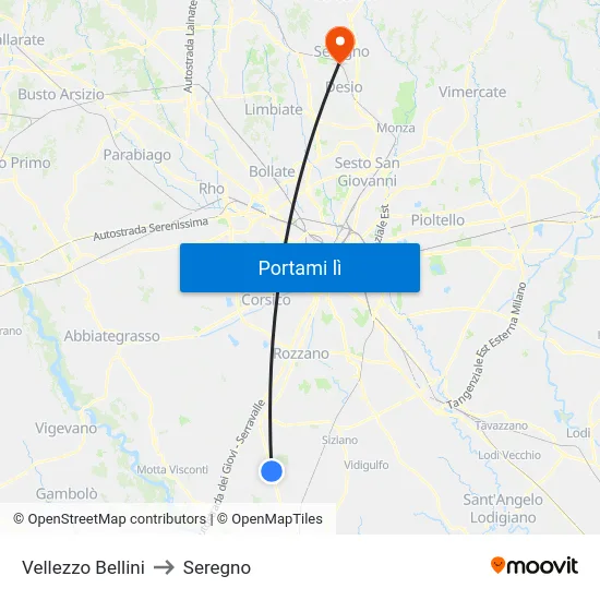 Vellezzo Bellini to Seregno map