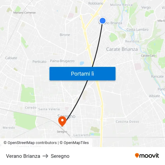 Verano Brianza to Seregno map