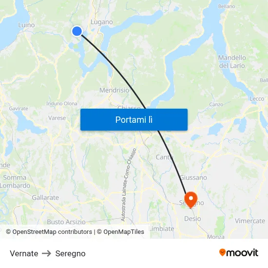 Vernate to Seregno map