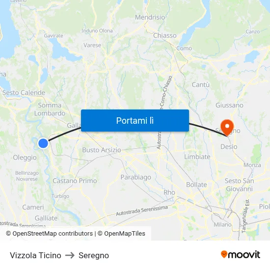Vizzola Ticino to Seregno map