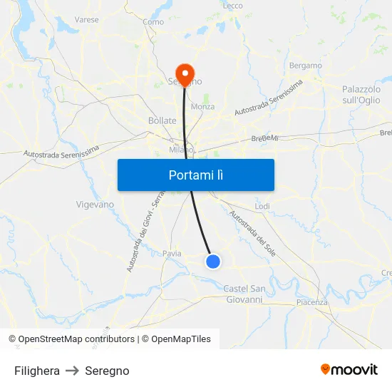 Filighera to Seregno map